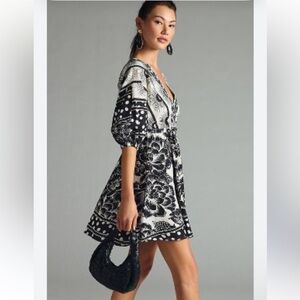 Farm Rio Anthropologie puff sleeve mini dress